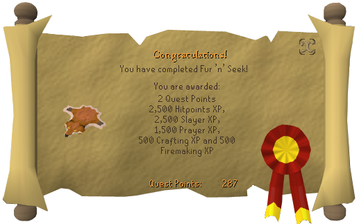 Quest completion scroll of Fur 'n' Seek