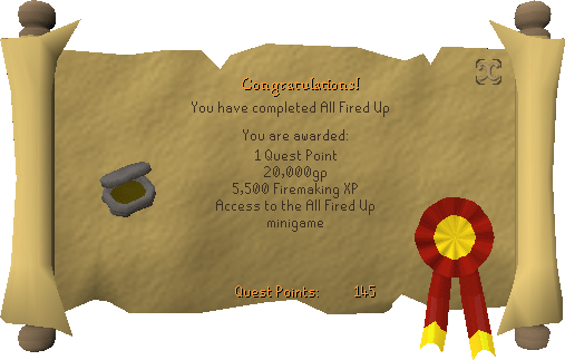 Quest completion scroll of All Fired Up