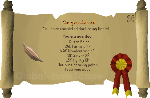 Quest completion scroll of Back to my Roots