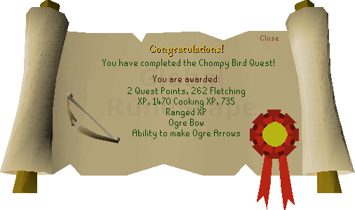 Quest completion scroll of Big Chompy Bird Hunting