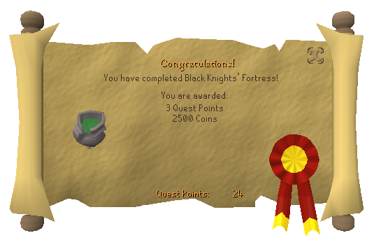 Quest completion scroll of Black Knights' Fortress