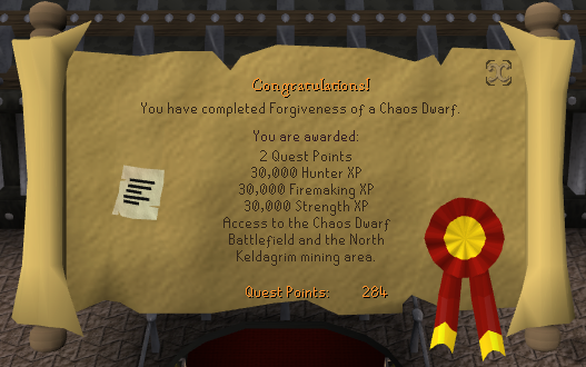 Quest completion scroll of Forgiveness of a Chaos Dwarf