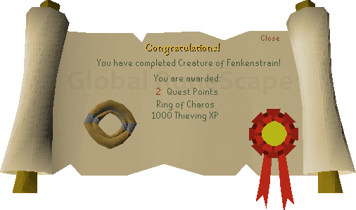 Quest completion scroll of Creature of Fenkenstrain