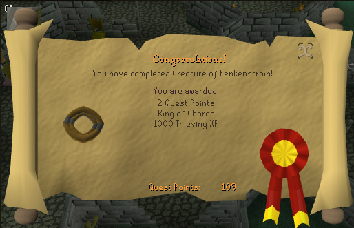 Quest completion scroll of Creature of Fenkenstrain