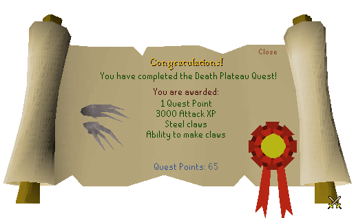 Quest completion scroll of Death Plateau