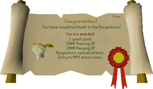 Quest completion scroll of Death to the Dorgeshuun