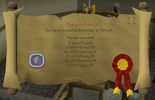 Quest completion scroll of Defender of Varrock