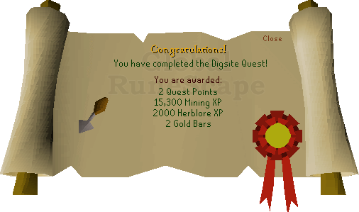 Quest completion scroll of Digsite Quest