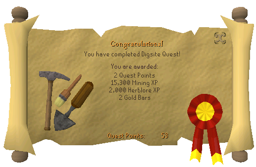 Quest completion scroll of The Dig Site