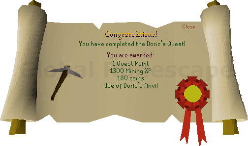 Quest completion scroll of Doric's Quest