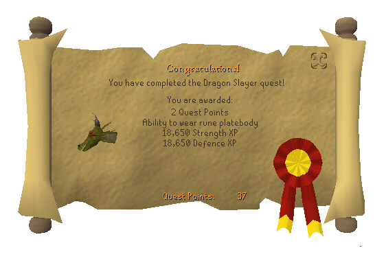 Quest completion scroll of Dragon Slayer