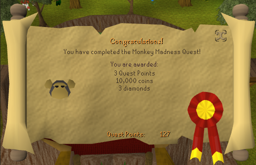 Quest completion scroll of Monkey Madness