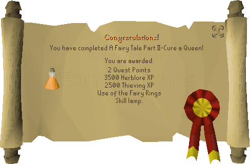 Quest completion scroll of A Fairy Tale Part II - Cure a Queen