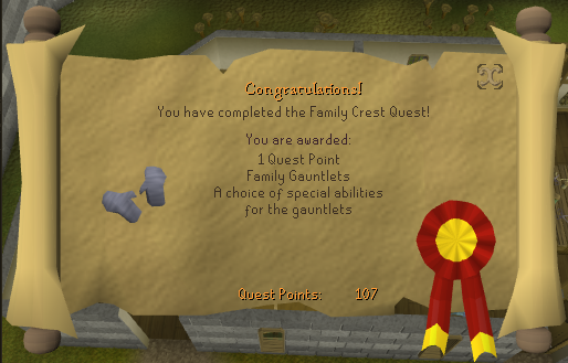 Quest completion scroll of Family Crest