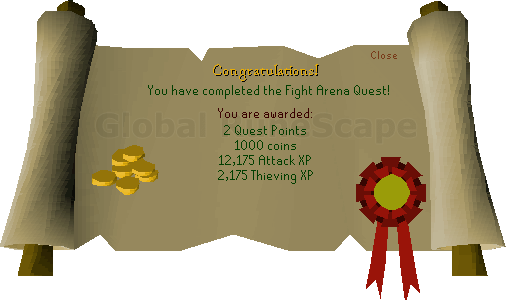Quest completion scroll of Fight Arena