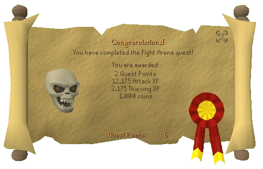 Quest completion scroll of Fight Arena