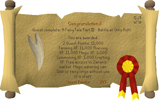 Quest completion scroll of A Fairy Tale Part III - Battle at Orks Rift