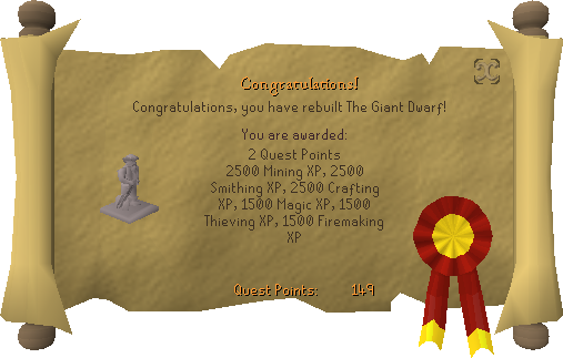 Quest completion scroll of The Giant Dwarf