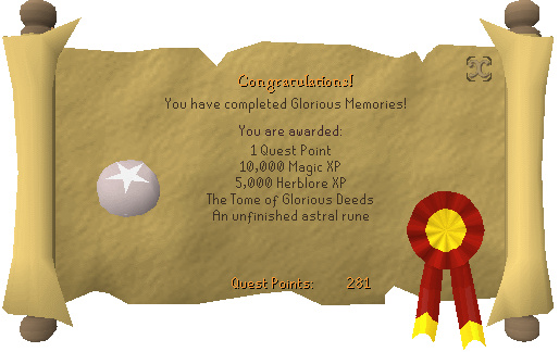 Quest completion scroll of Glorious Memories
