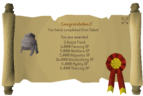 Quest completion scroll of Grim Tales