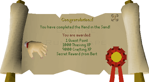 Quest completion scroll of Hand in the Sand