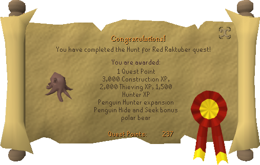 Quest completion scroll of Hunt for Red Raktuber