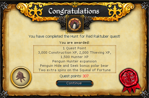 Quest completion scroll of Hunt for Red Raktuber