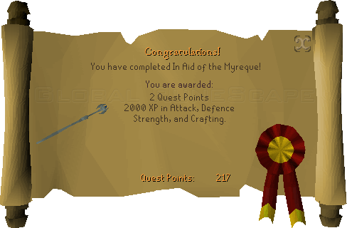 Quest completion scroll of In Aid of the Myreque