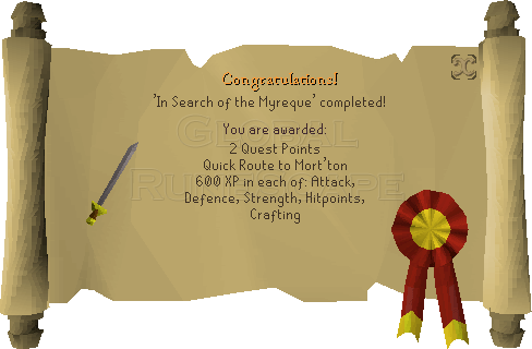 Quest completion scroll of In Search of the Myreque