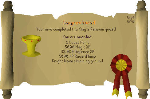 Quest completion scroll of King's Ransom