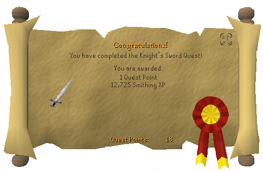 Quest completion scroll of The Knight's Sword