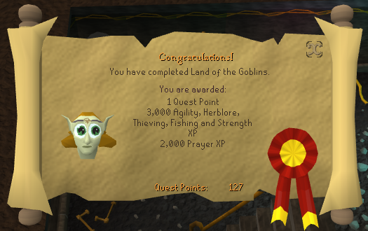 Quest completion scroll of Land of the Goblins