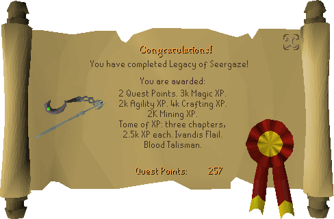 Quest completion scroll of Legacy of Seergaze