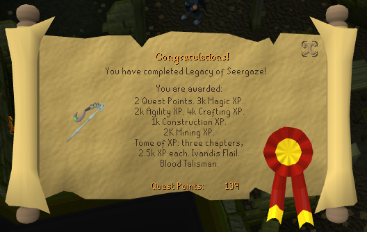 Quest completion scroll of Legacy of Seergaze
