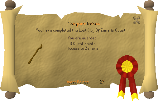 Quest completion scroll of Lost City