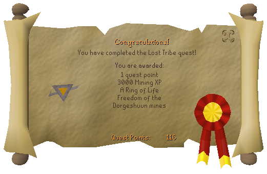 Quest completion scroll of The Lost Tribe