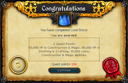 Quest completion scroll of Love Story