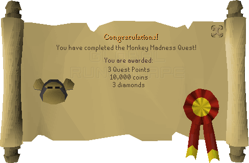 Quest completion scroll of Monkey Madness