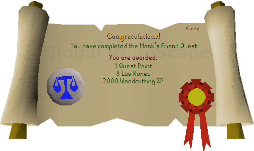 Quest completion scroll of Monk's Friend