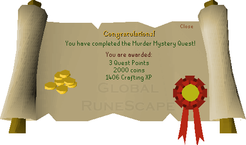 Quest completion scroll of Murder Mystery