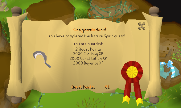 Quest completion scroll of Nature Spirit