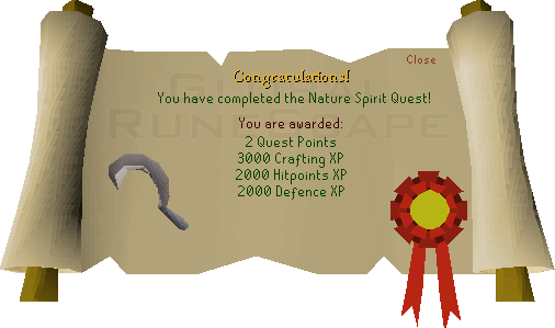 Quest completion scroll of Nature Spirit