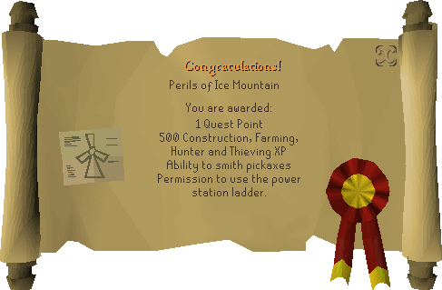 Quest completion scroll of Perils of Ice Mountain
