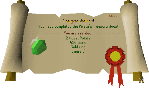 Quest completion scroll of Pirate's Treasure