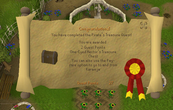 Quest completion scroll of Pirate's Treasure