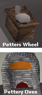 Potter's wheel and pottery oven