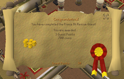 Quest completion scroll of Prince Ali Rescue