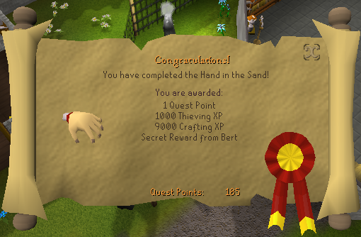 Quest completion scroll of Hand in the Sand