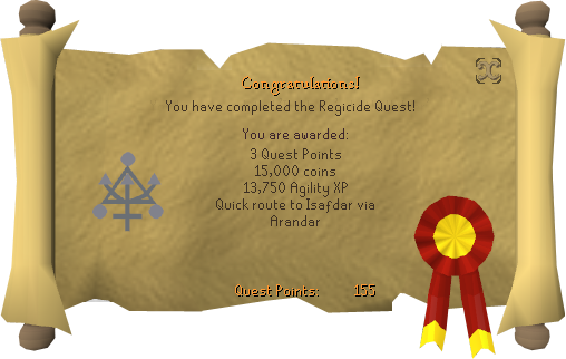 Quest completion scroll of Regicide