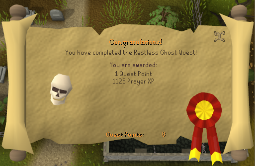 Quest completion scroll of The Restless Ghost